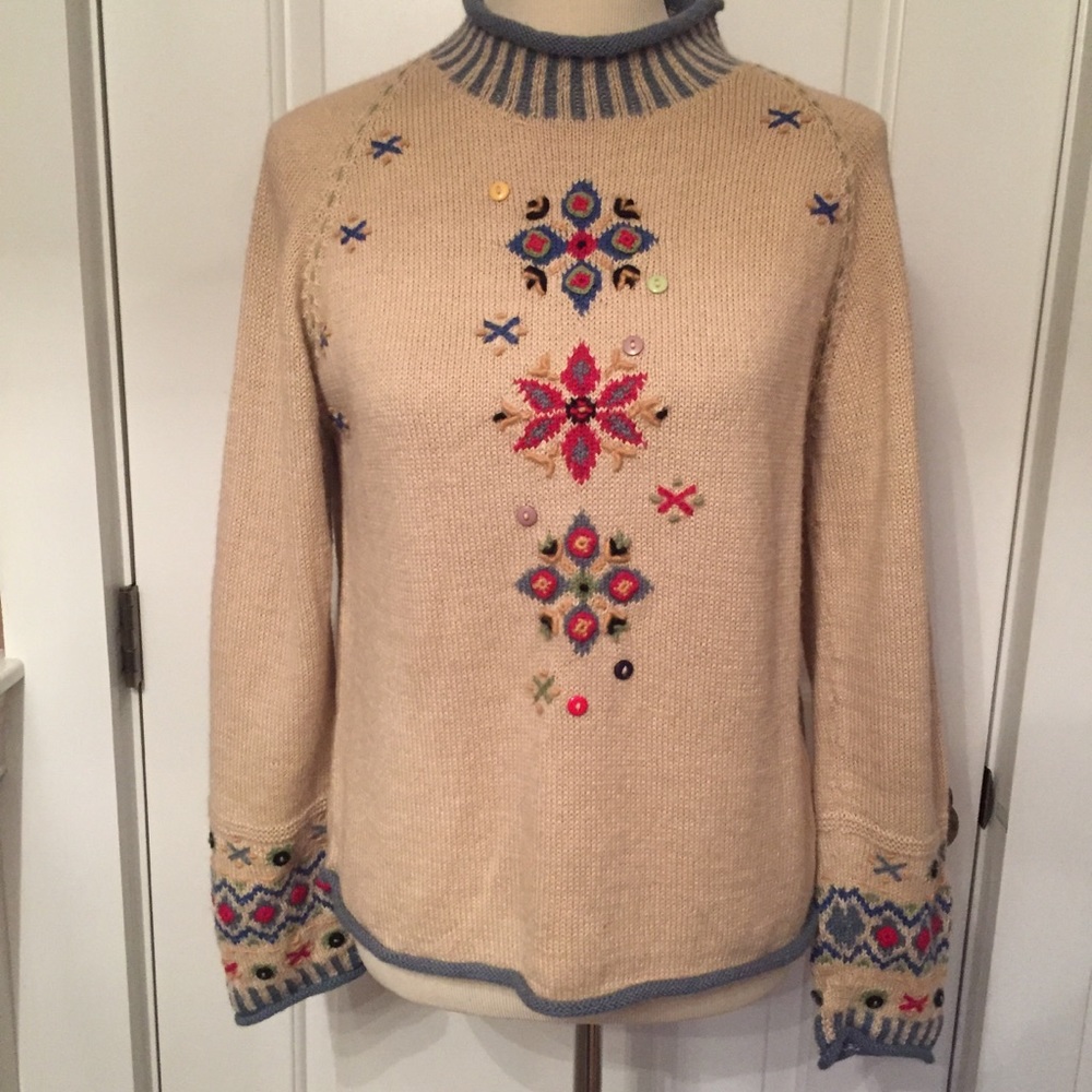 CHASKA SWEATER LLAMA COWL TURTLENECK CREAM Size M
